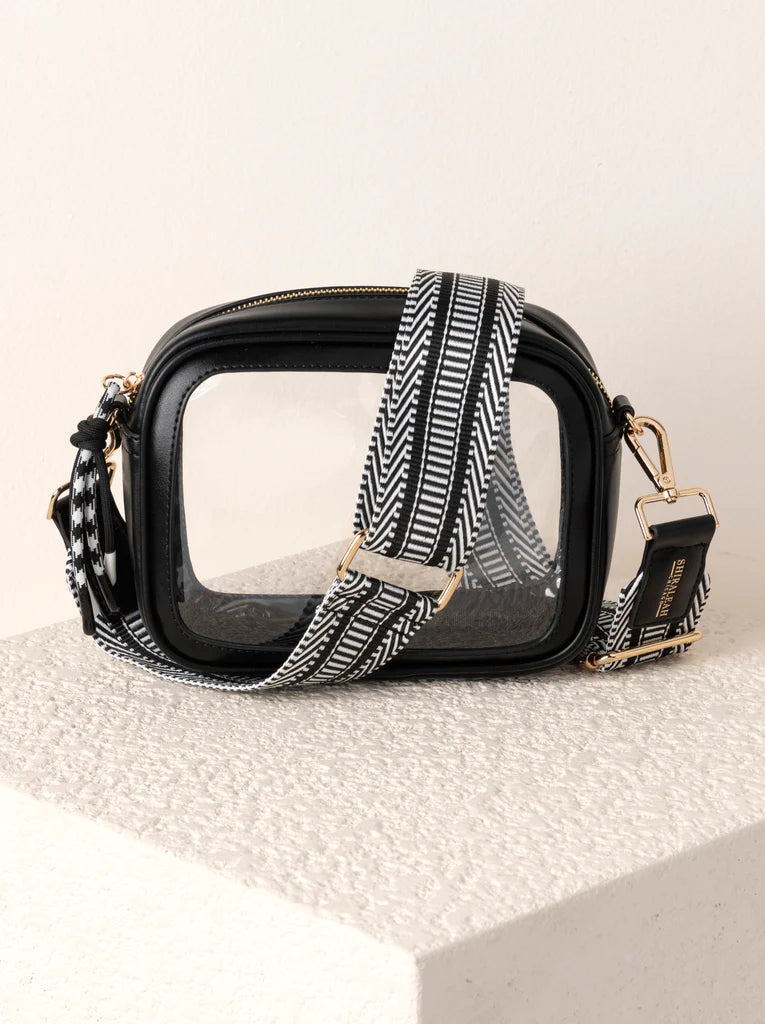 BOUTIQUE SHIRALEAH SPECTATOR CLEAR CROSSBODY PURSE BLACK