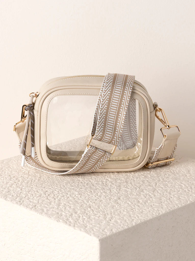 BOUTIQUE SHIRALEAH SPECTATOR CLEAR CROSSBODY PURSE IVORY