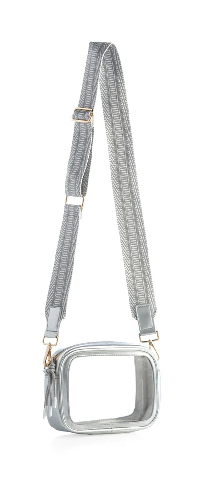 BOUTIQUE SHIRALEAH SPECTATOR CLEAR CROSSBODY PURSE SILVER 2