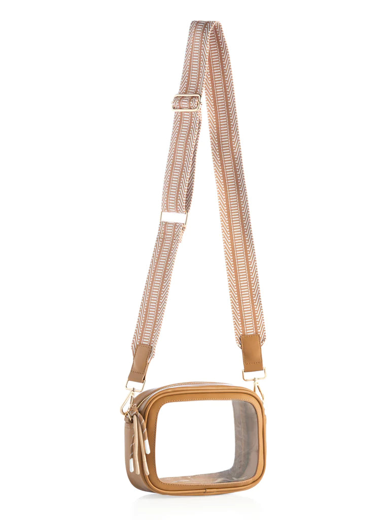 BOUTIQUE SHIRALEAH SPECTATOR CLEAR CROSSBODY PURSE TAN 2