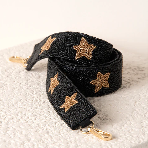 BOUTIQUE SHIRALEAH STARS PATTERN BEADED BAG STRAP BLACK