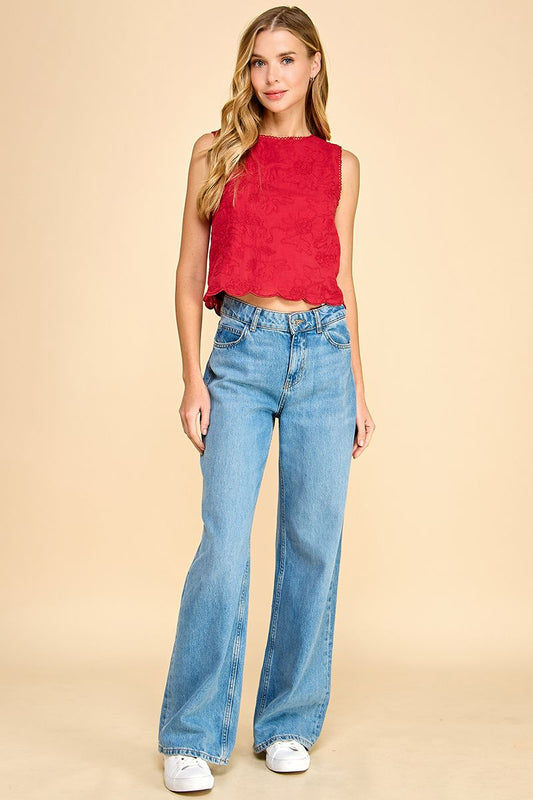 BOUTIQUE SLEEVELESS SCALLOPED TANK FRONT 4 RED