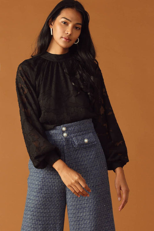 BOUTIQUE SOLARIS DREAM WOVEN TOP BLACK FRONT