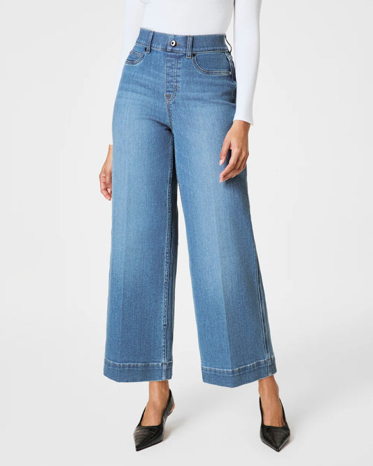 BOUTIQUE SPANXSHAPE™ EVERYWEAR CROPPED WIDE LEG JEANS STONEWASHED BLUE FRONT 2