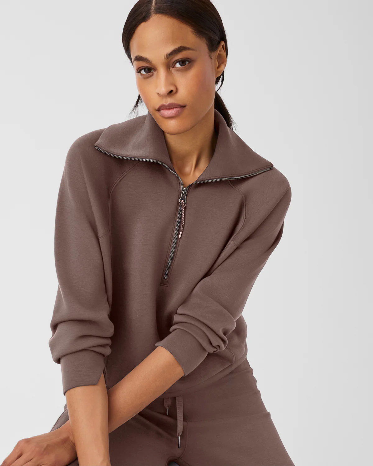 BOUTIQUE SPANX AIRESSENTIALS HALF ZIP SMOKE FRONT 2