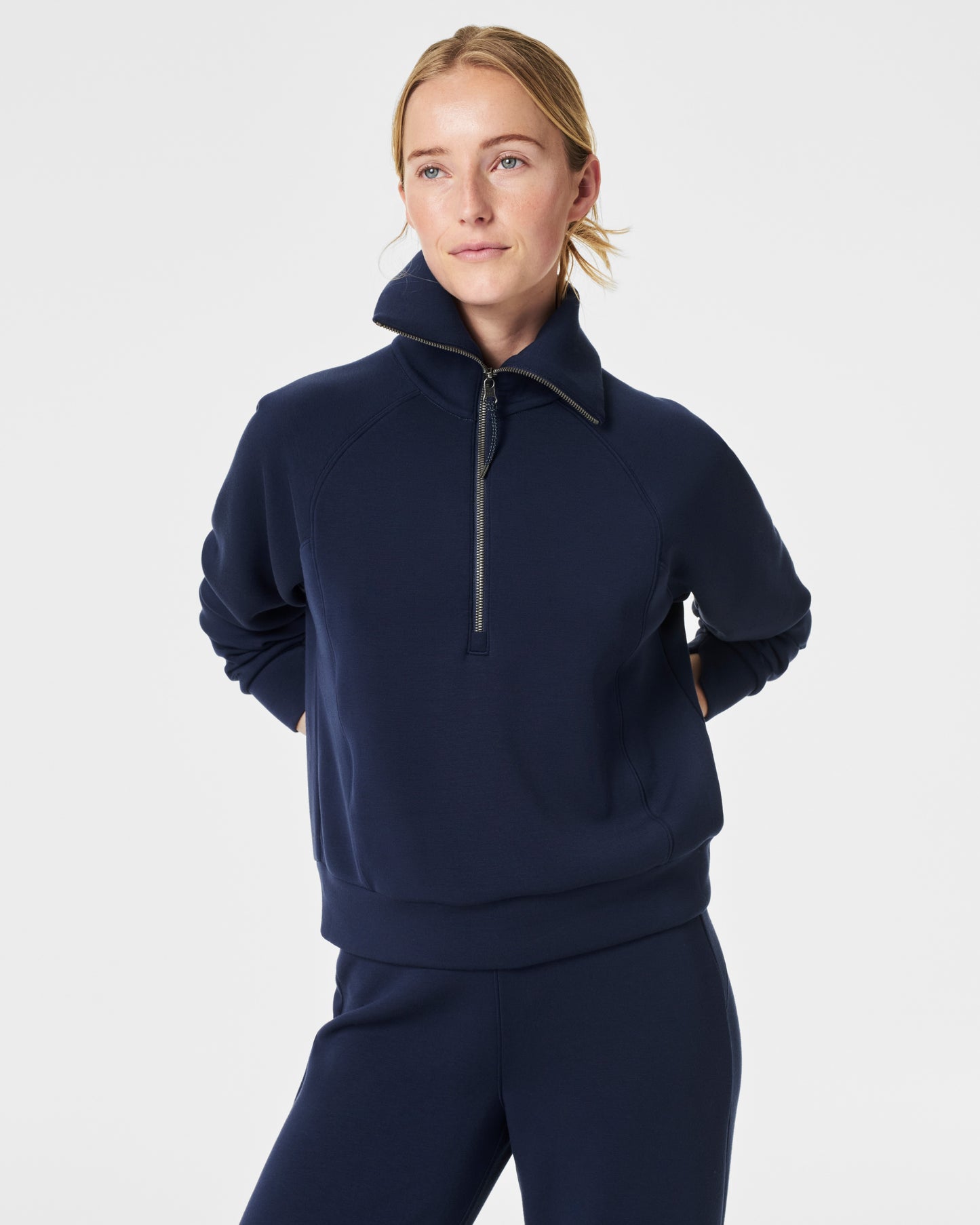 BOUTIQUE SPANX® AIRESSENTIALS HALF ZIP TIMELESS NAVY FRONT 2