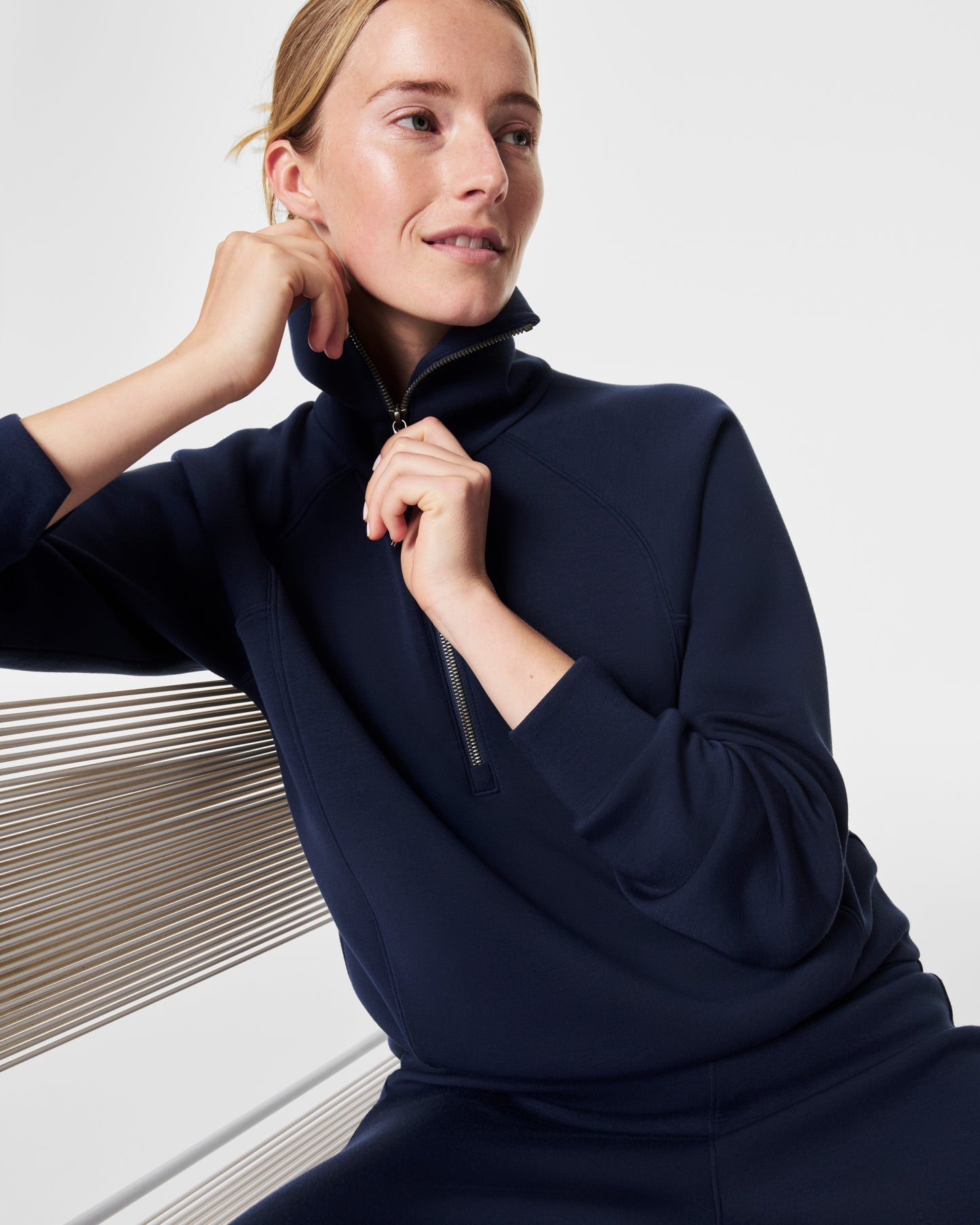 BOUTIQUE SPANX® AIRESSENTIALS HALF ZIP TIMELESS NAVY FRONT 3