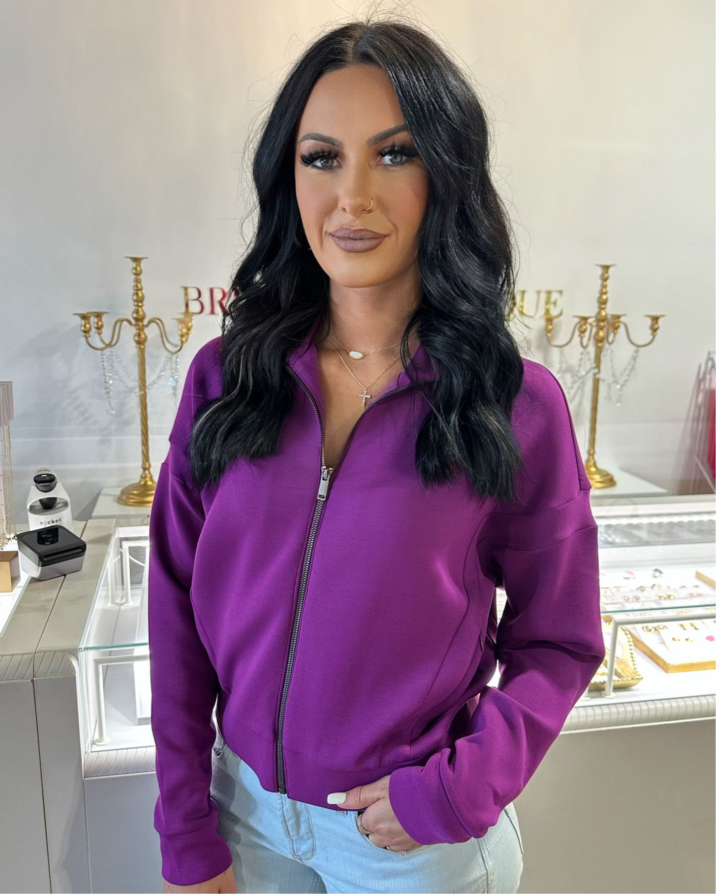 BOUTIQUE SPANX AIRESSENTIALS® TRACK JACKET SNAPDRAGON FRONT