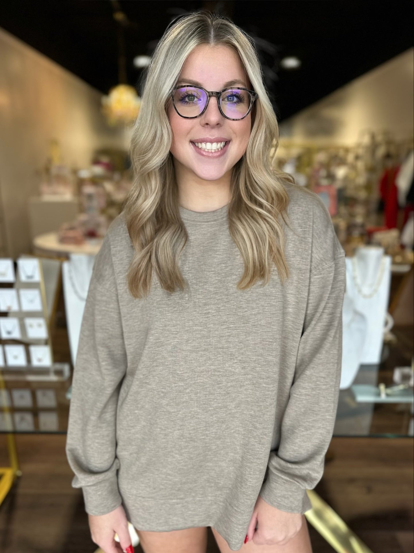 BOUTIQUE SPANX® BRUSHED AIRESSENTIALS CREWNECK TOP HEATHER BIRCH