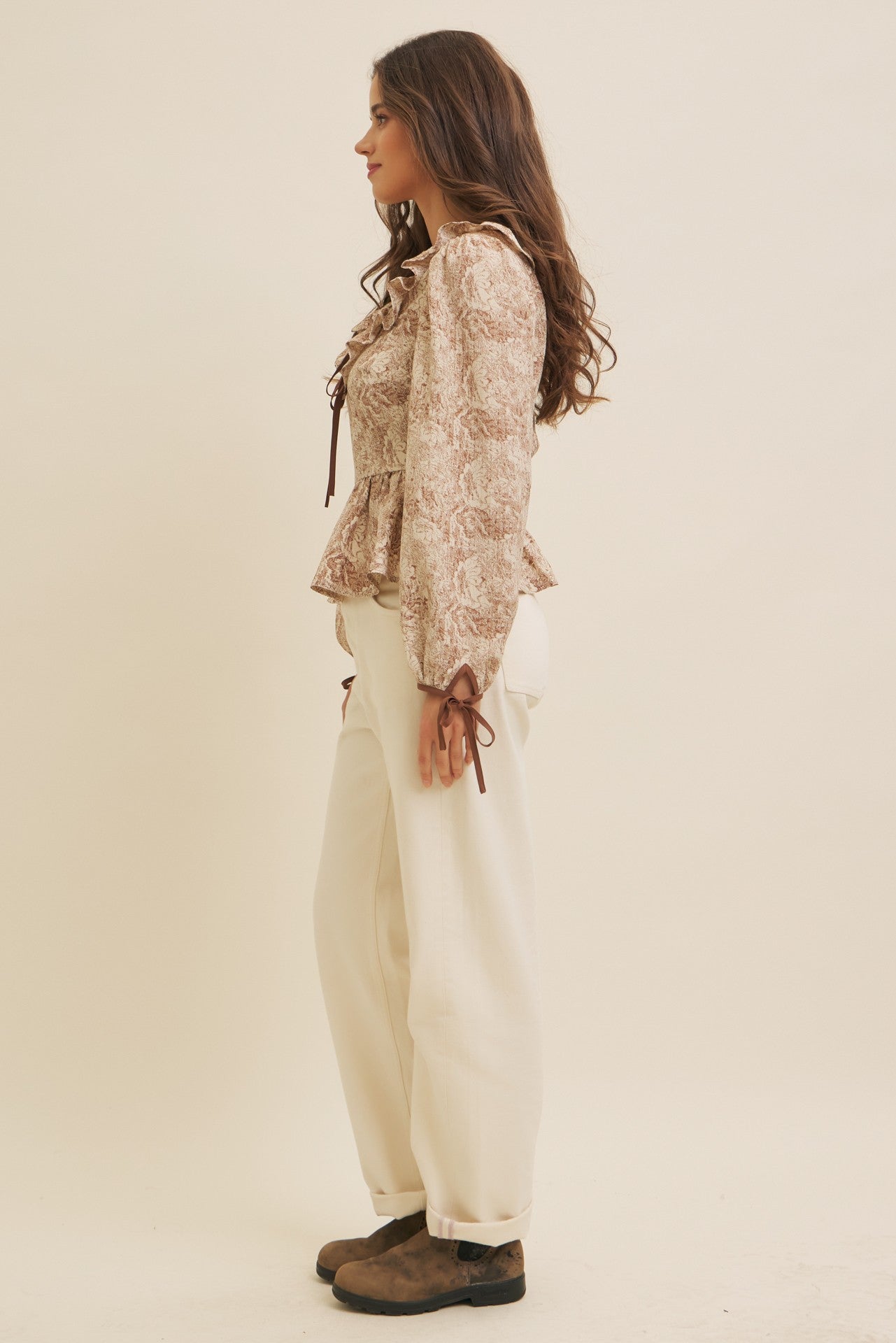 BOUTIQUE TOILE BABYDOLL BLOUSE CHOCOLATE SIDE