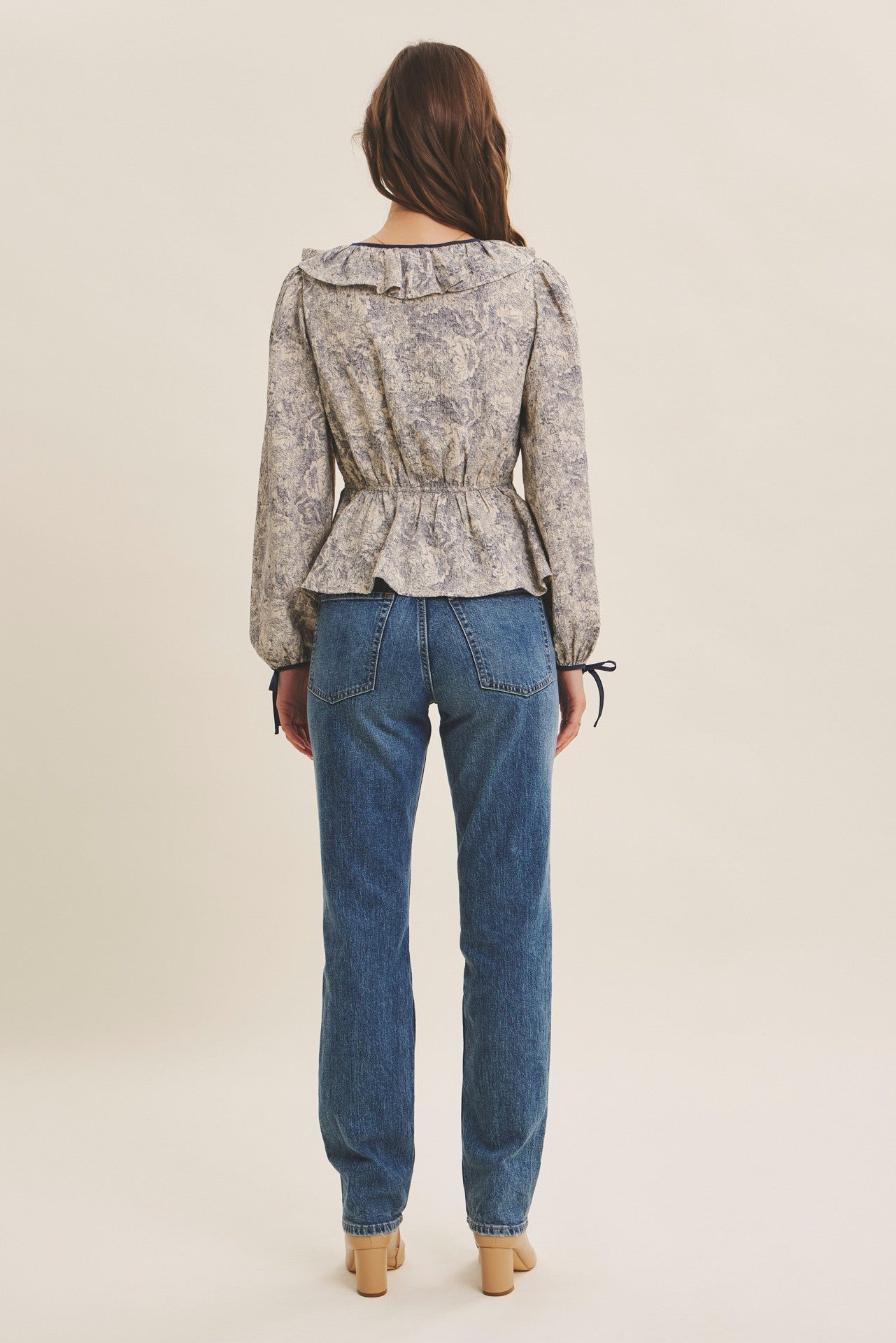 BOUTIQUE TOILE BABYDOLL BLOUSE INDIGO BACK