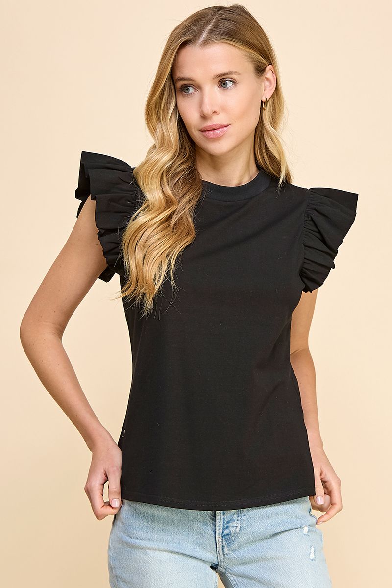 Ruffle Sleeve Poplin Top
