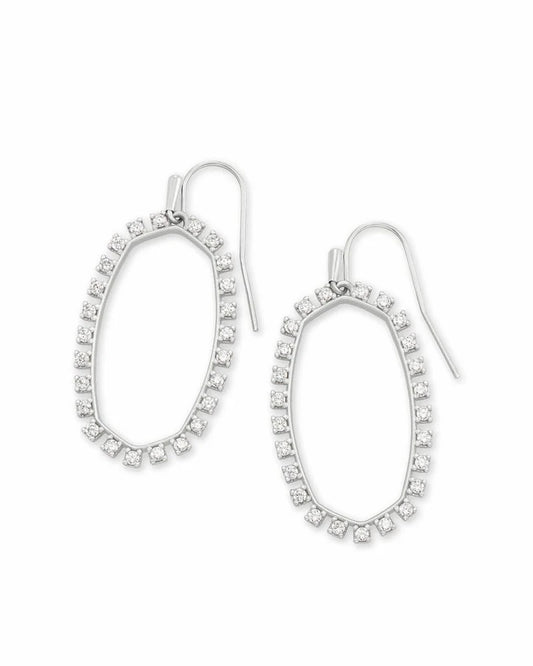 Kendra Scott Elle Open Diamond Earrings in Silver on white background.