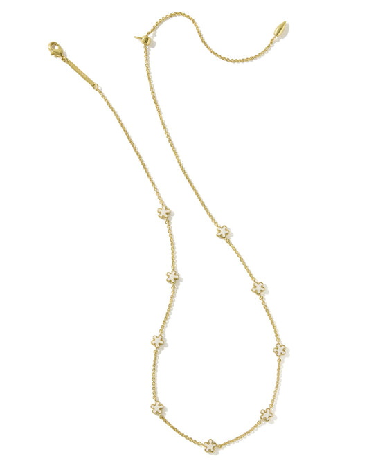 gold strand necklace with white flowers including clasps