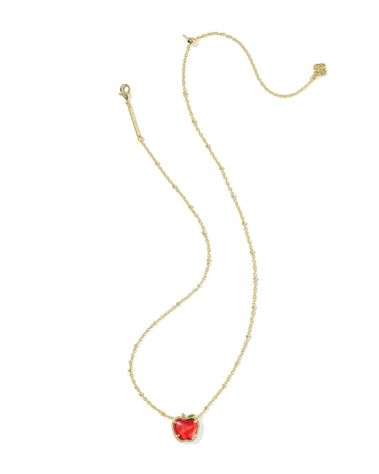 Kendra Scott gold red apple pendant up close including clasps