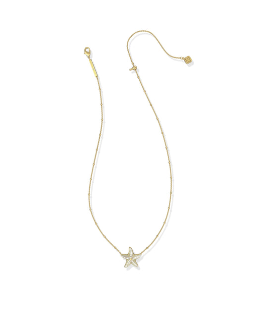 Kendra Scott Gold starfish pendant necklace on a white background