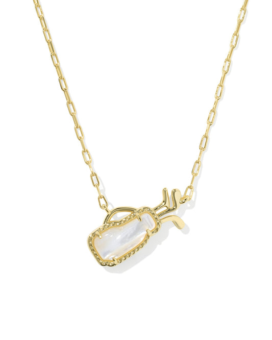 Gold Kendra Scott Golf bag necklace pendant on a white background