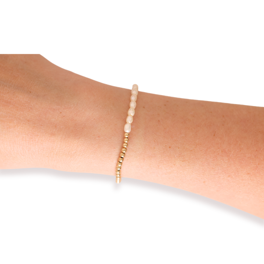 Bracelet on a person's wrist against a white background