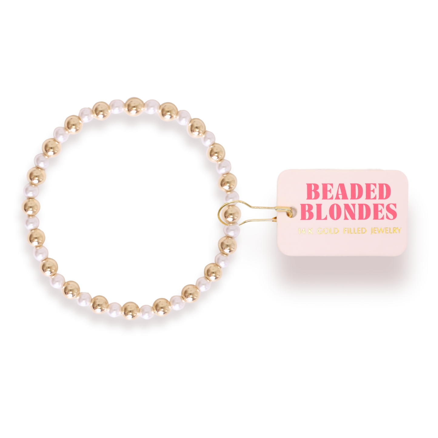 Beaded bracelet with 'Beaded Blondes' label on a white background