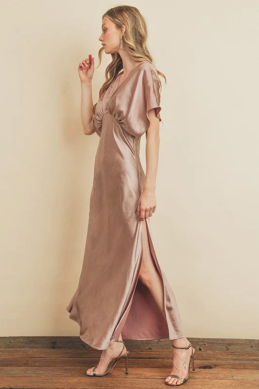 Satin Blouson Maxi Dress