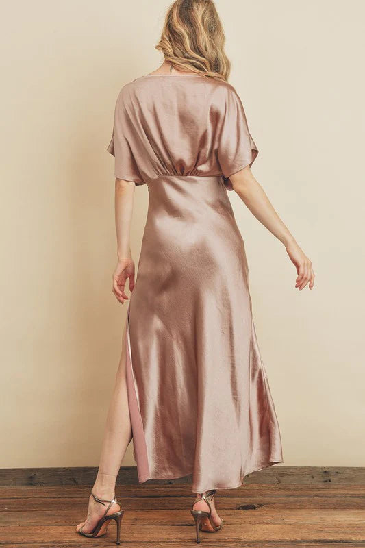 Satin Blouson Maxi Dress
