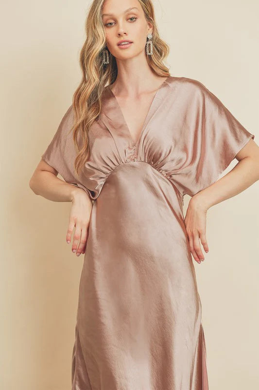 Satin Blouson Maxi Dress