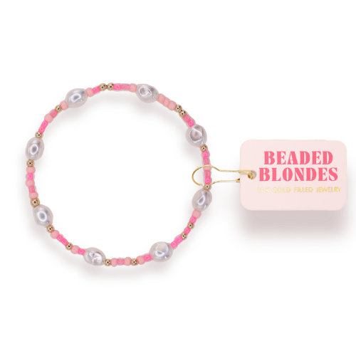Beaded bracelet with 'Beaded Blondes' label on a white background