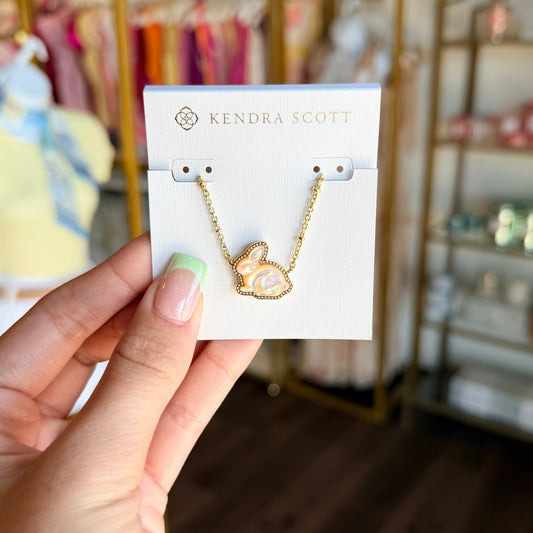 Kendra Scott card with pale pink bunny necklace 