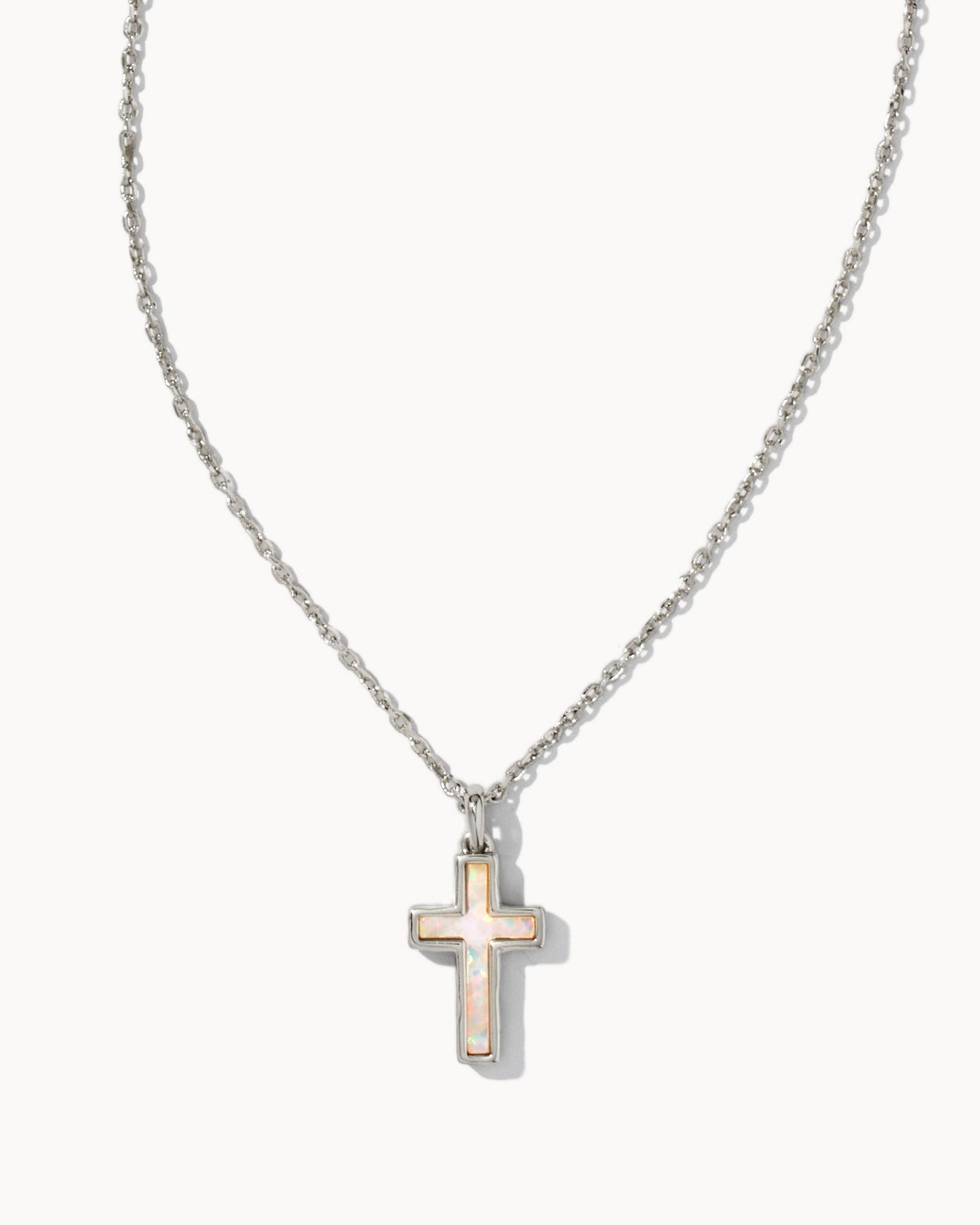 KENDRA SCOTT Cross Pendant Necklace in White Kyocera Opal