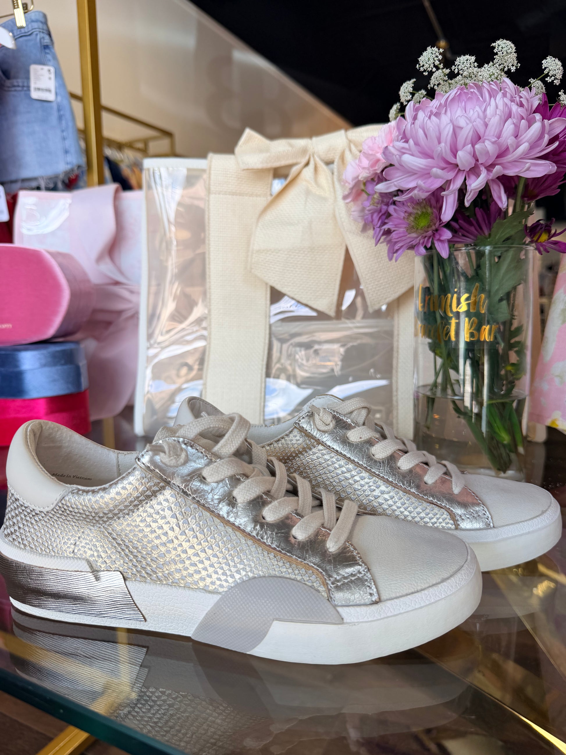 dolce Vita gold snake print leather sneakers