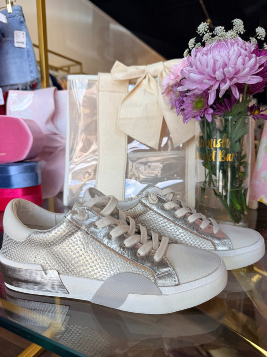 dolce Vita gold snake print leather sneakers