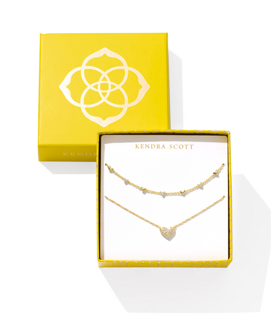 KENDRA SCOTT ARI & HAVEN HEART NECKLACE GIFT SET GOLD WHITE CRYSTAL