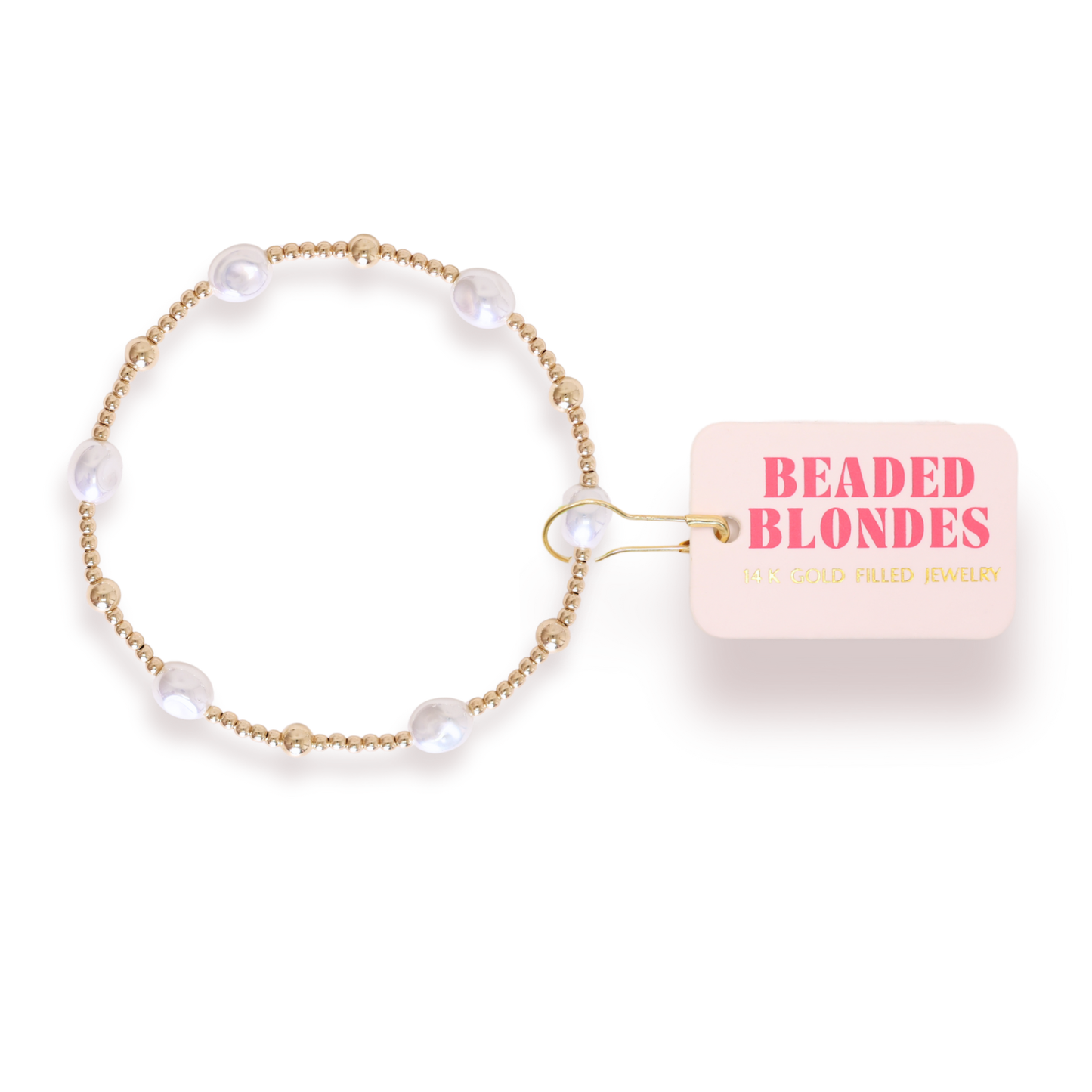Beaded blonde bracelet with 'Beaded Blondes' label on a white background