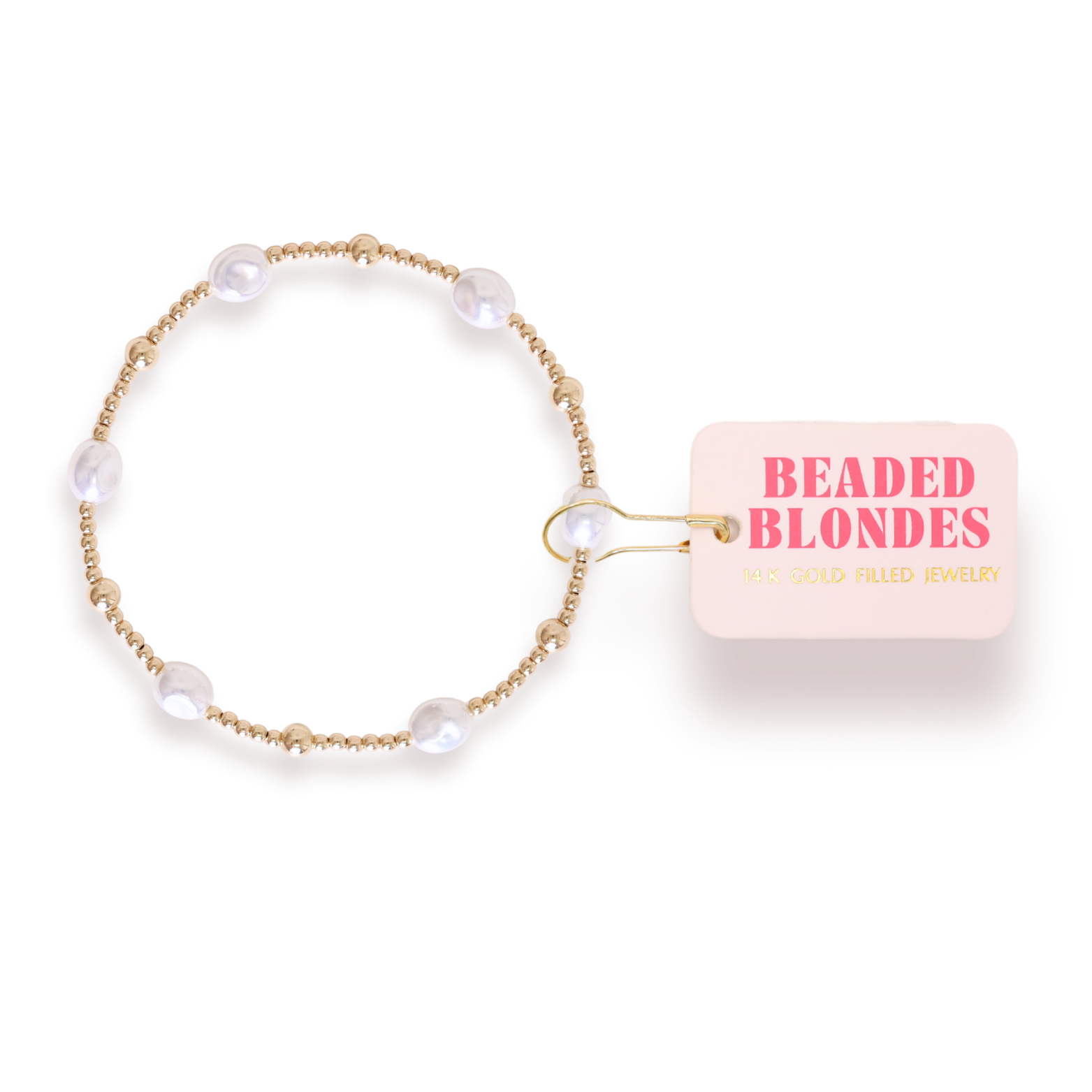 Beaded blonde bracelet with 'Beaded Blondes' label on a white background