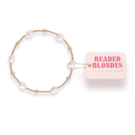 Beaded blonde bracelet with 'Beaded Blondes' label on a white background