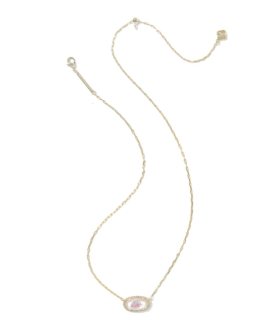 KENDRA SCOTT Elisa Pave Gold Framed Pendant Necklace Love Script in Ivory Mother Of Pearl
