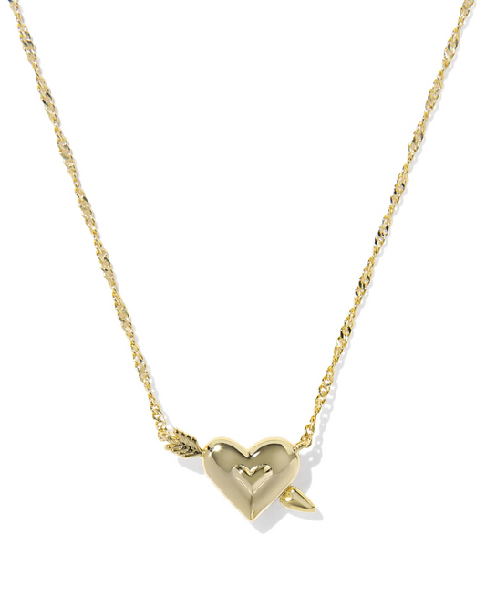 KENDRA SCOTT Ari Heart Gold Arrow Pendant Necklace Pink Opalescent Resin
