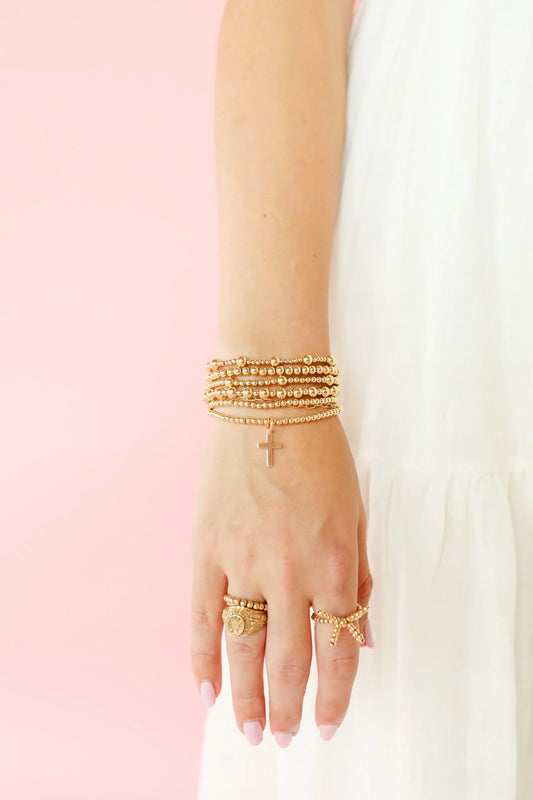 BEADED BLONDES Cross Gold Charm Bracelet