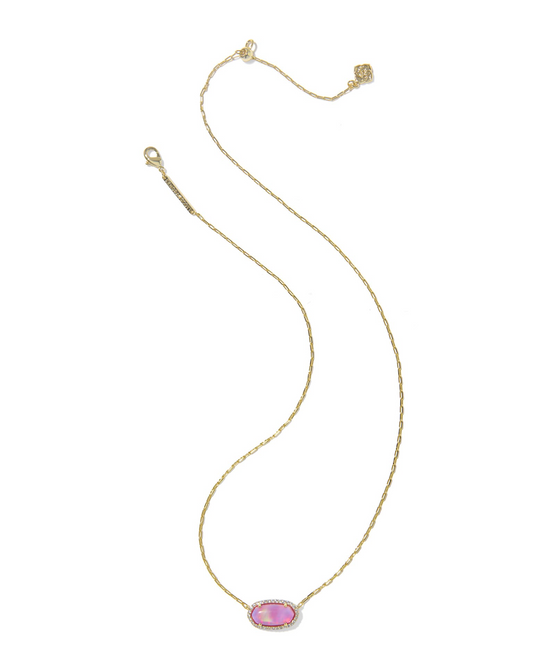 KENDRA SCOTT Elisa Pave Gold Framed Pendant Necklace in Pink Opalescent Resin