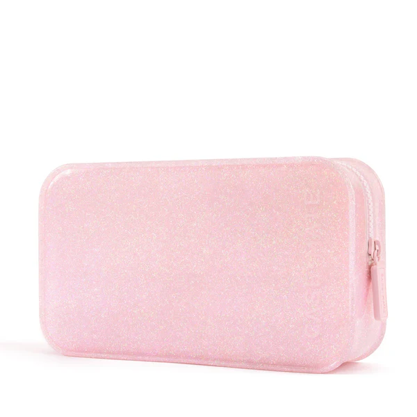 Pink Casemate glitter makeup bag with zipper closure