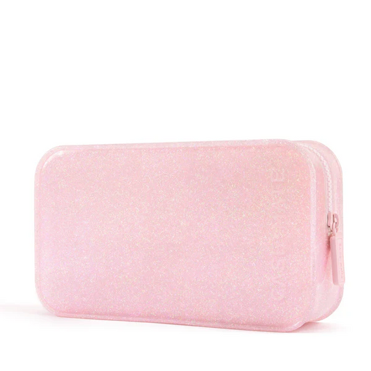 Pink Casemate glitter makeup bag with zipper closure