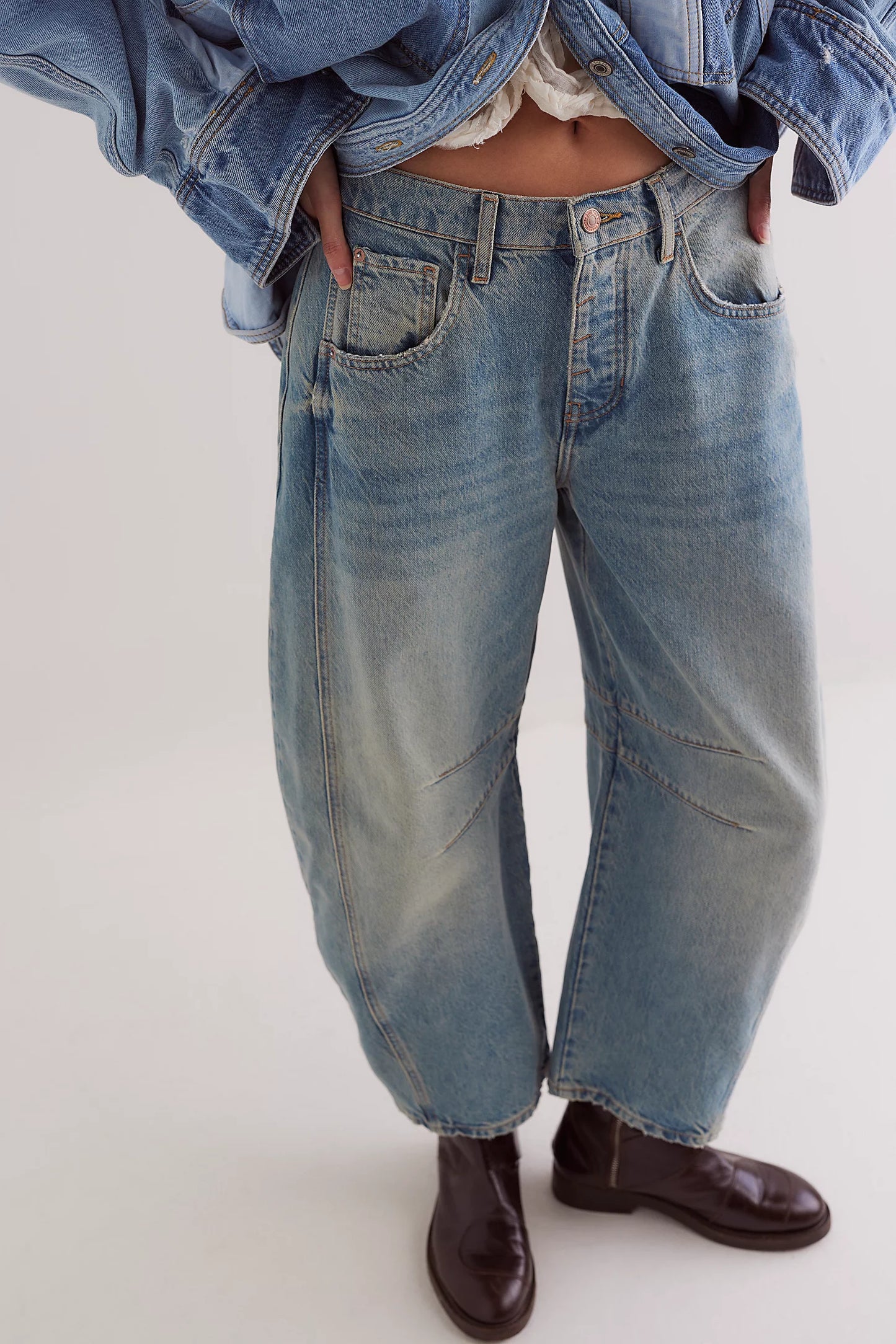 FREE PEOPLE We The Free Good Luck Mid-Rise Barrel Jeans