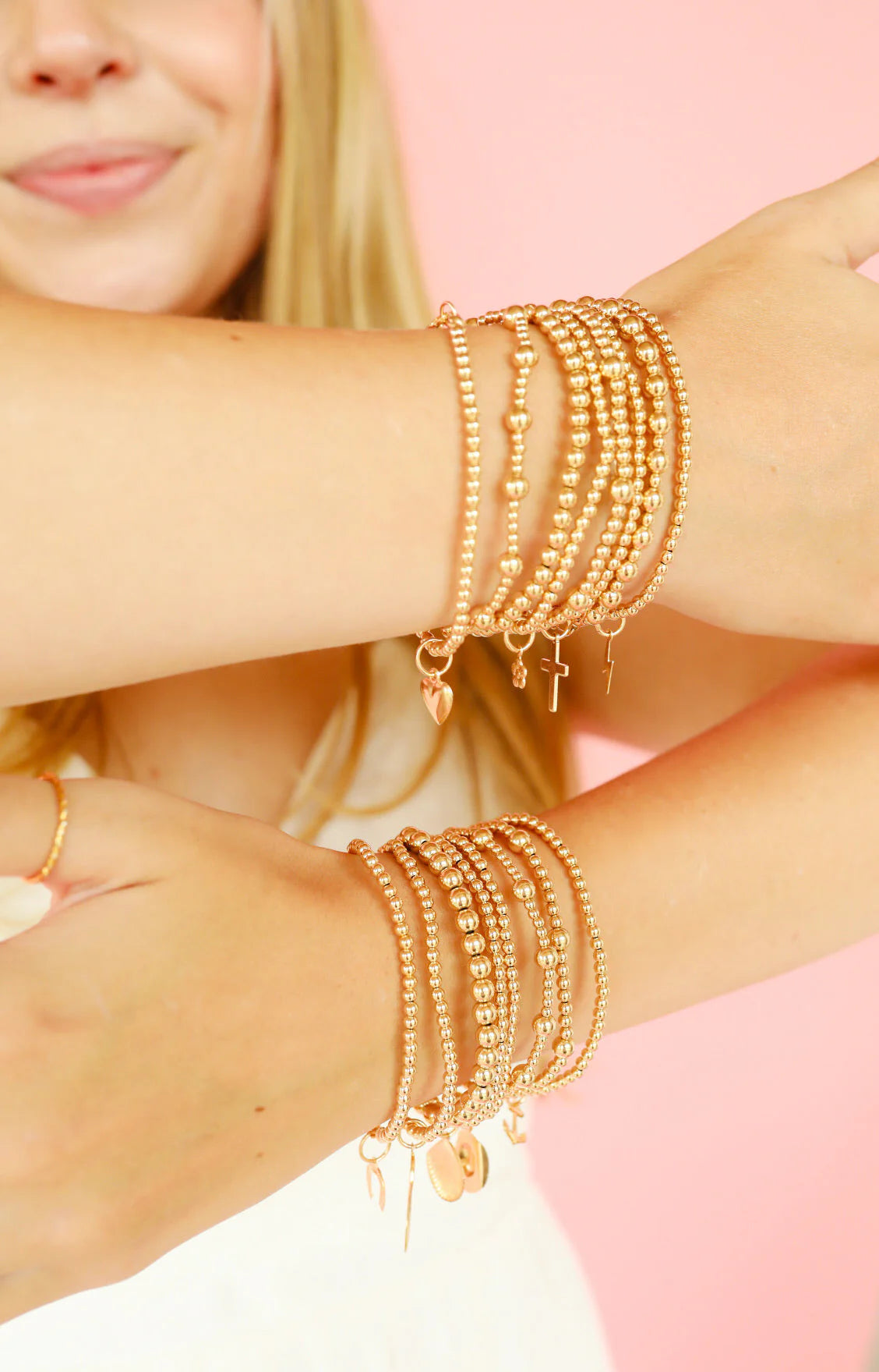 BEADED BLONDES Cross Gold Charm Bracelet