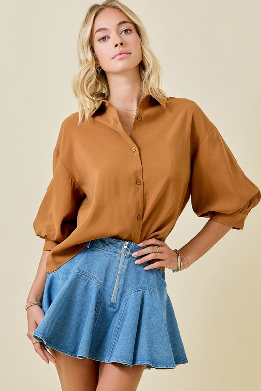 BOUTIQUE AUTUMN LATTE TOP BROWN FRONT 