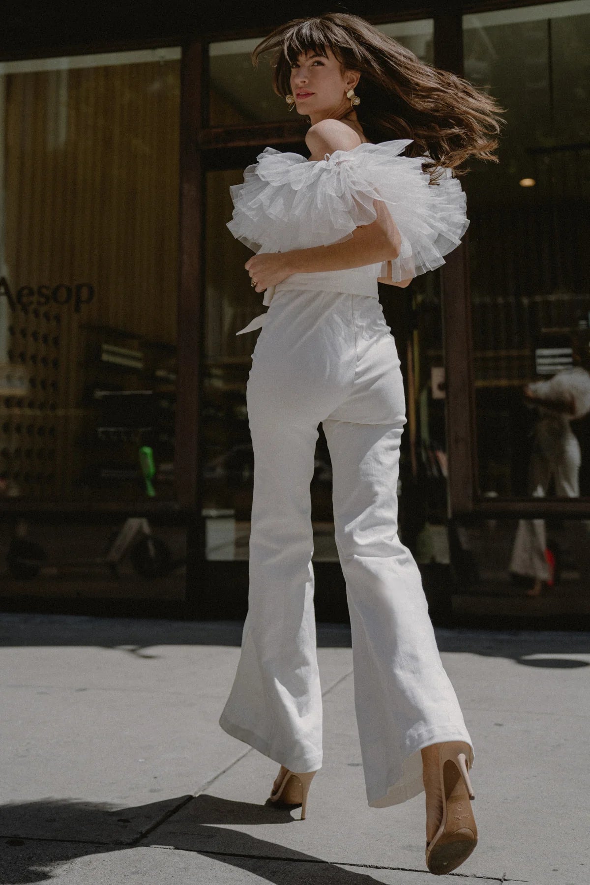 BOUTIQUE A POWER MOOD WHITE DENIM JUMPSUIT WHITE DENIM BACK