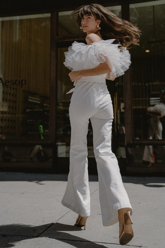 BOUTIQUE A POWER MOOD WHITE DENIM JUMPSUIT WHITE DENIM BACK