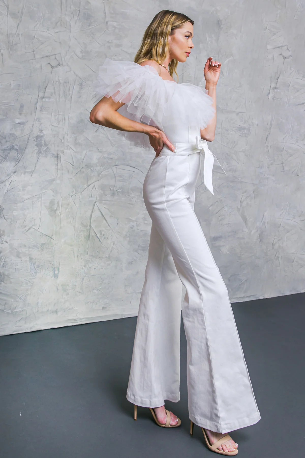 BOUTIQUE A POWER MOOD WHITE DENIM JUMPSUIT WHITE DENIM SIDE