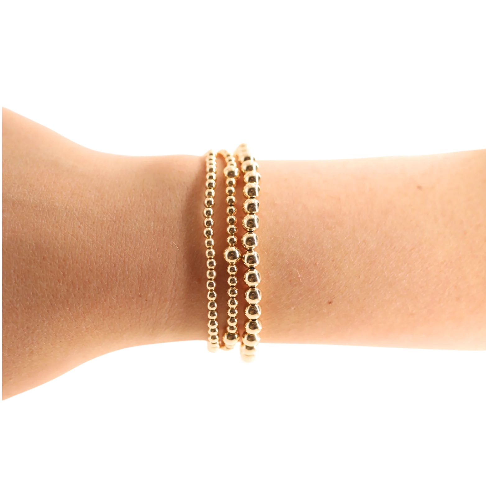  BOUTIQUE BEADED BLONDES 5MM GOLD BRACELET ON ARM 2
