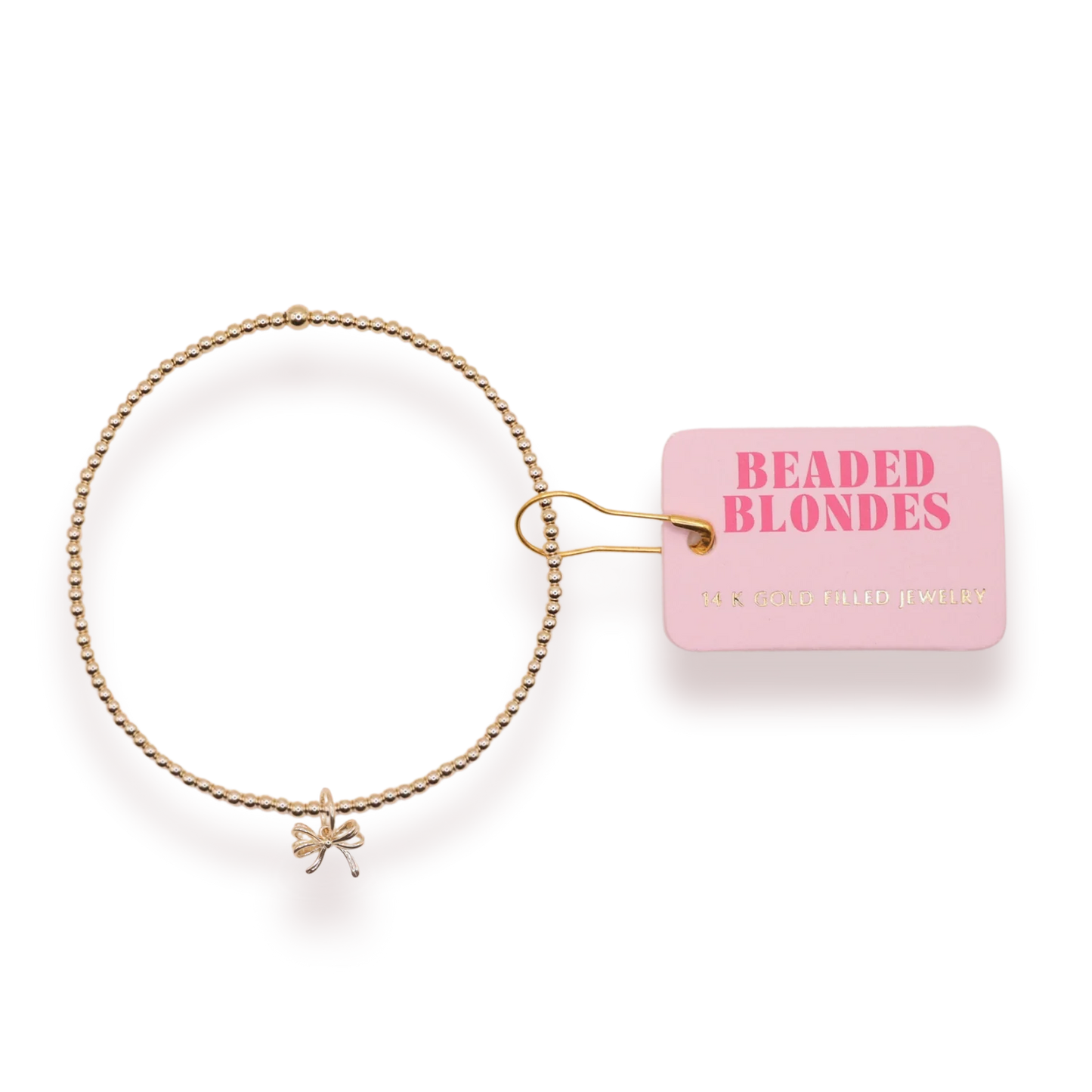 BOUTIQUE BEADED BLONDES GOLD BOW CHARM BRACELET 