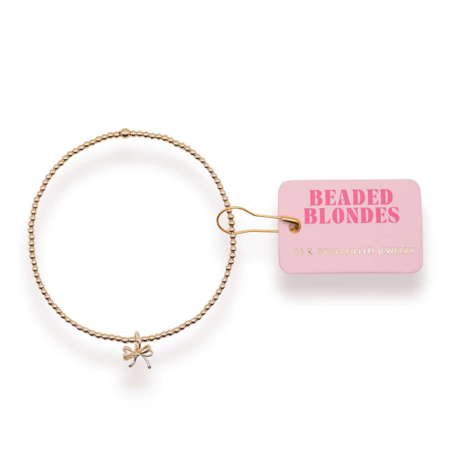 BOUTIQUE BEADED BLONDES GOLD BOW CHARM BRACELET 